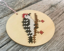 Load image into Gallery viewer, Woodpecker cross stitch ornament kit
