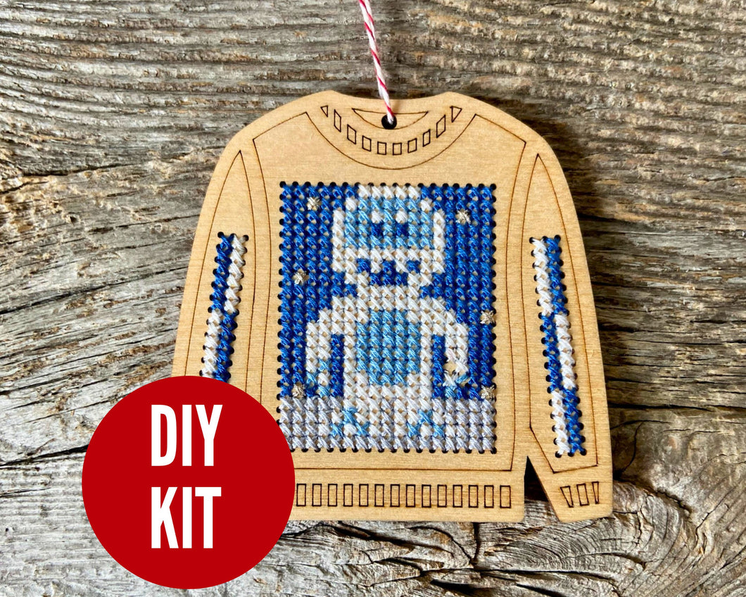 Yeti ugly sweater cross stitch kit