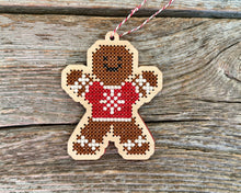 Load image into Gallery viewer, Gingerbread kids ornament cross stitch kit set
