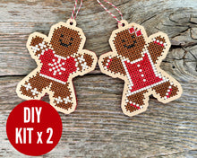 Load image into Gallery viewer, Gingerbread kids ornament cross stitch kit set
