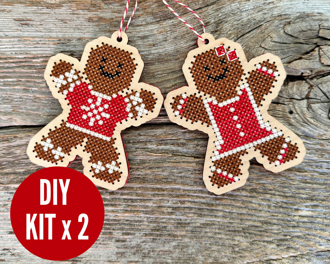 Gingerbread kids ornament cross stitch kit set