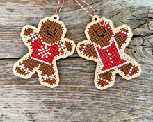 Load image into Gallery viewer, Gingerbread kids ornament cross stitch kit set
