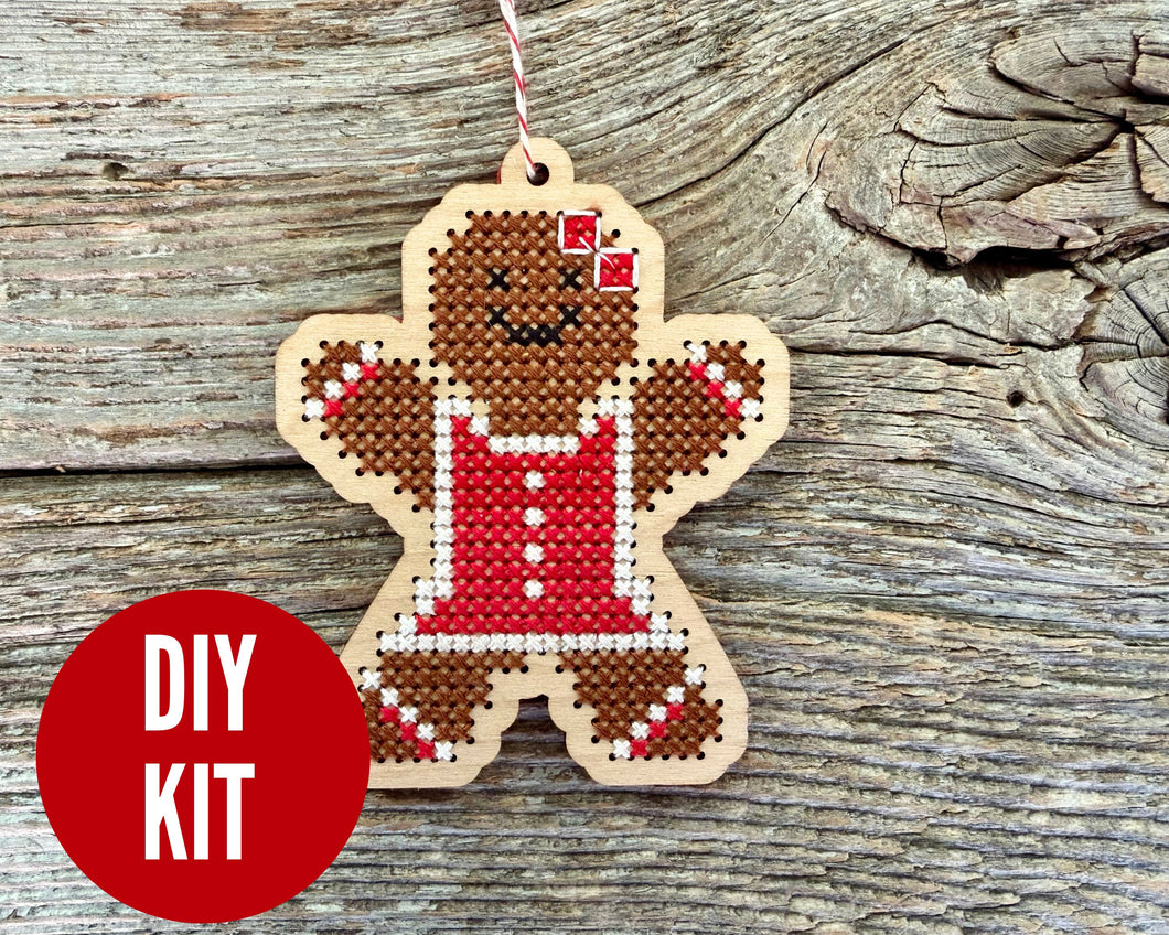 Gingerbread girl ornament cross stitch kit