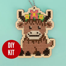 Load image into Gallery viewer, Highland cow cross stitch kit

