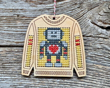 Load image into Gallery viewer, Love robot ugly sweater cross stitch kit

