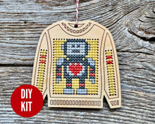 Load image into Gallery viewer, Love robot ugly sweater cross stitch kit
