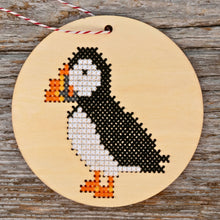 Load image into Gallery viewer, Puffin cross stitch ornament kit
