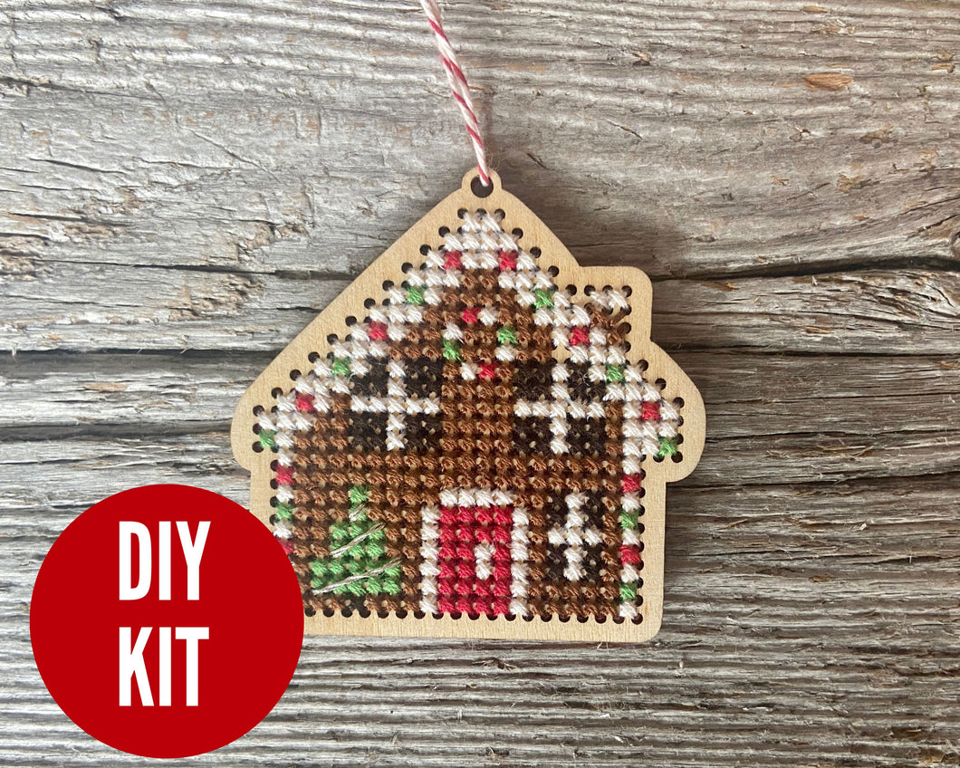 Gingerbread house ornament cross stitch kit
