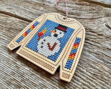Load image into Gallery viewer, Burning snowman ugly sweater cross stitch kit
