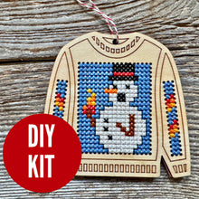 Load image into Gallery viewer, Burning snowman ugly sweater cross stitch kit
