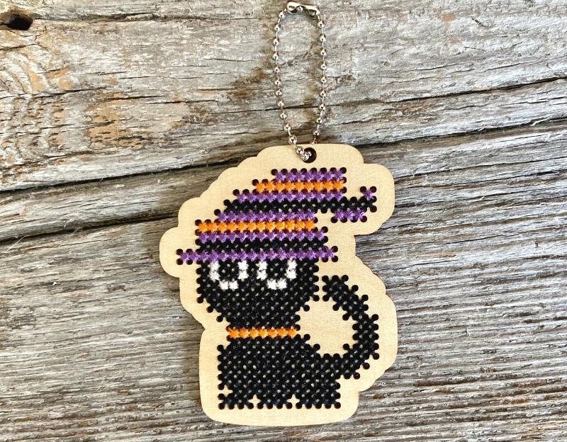 Black cat laser cut wood cross stitch kit