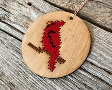 Load image into Gallery viewer, Cardinal cross stitch ornament kit

