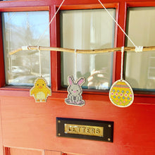 Load image into Gallery viewer, Bunny kit shown as part of wall hanging with Easter egg and chick hanging from branch
