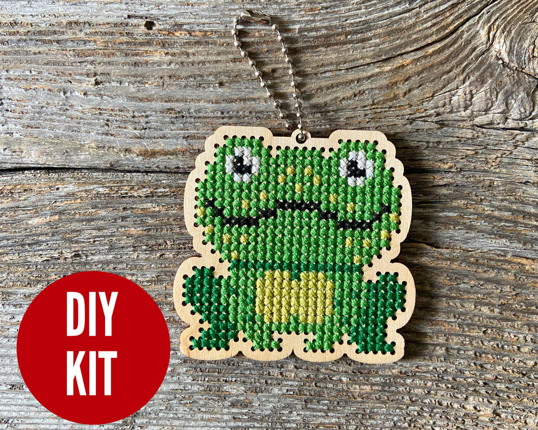 Freddie frog laser cut wood cross stitch kit