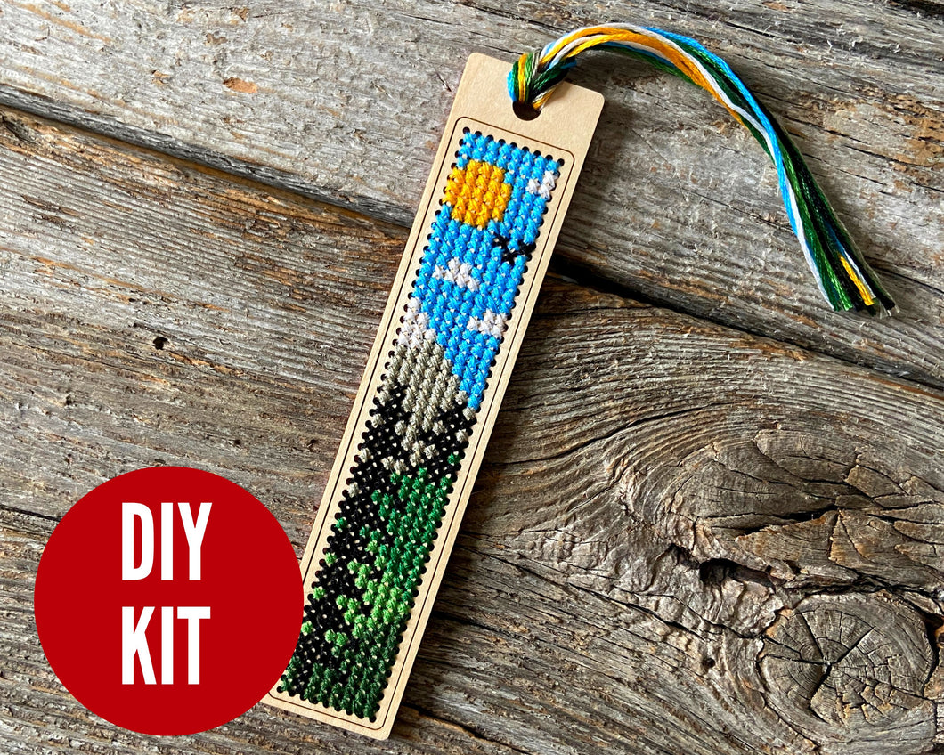Mountain landscape cross stitch bookmark kit
