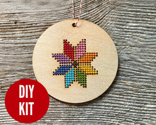 Load image into Gallery viewer, Merry and Bright cross stitch ornament kit
