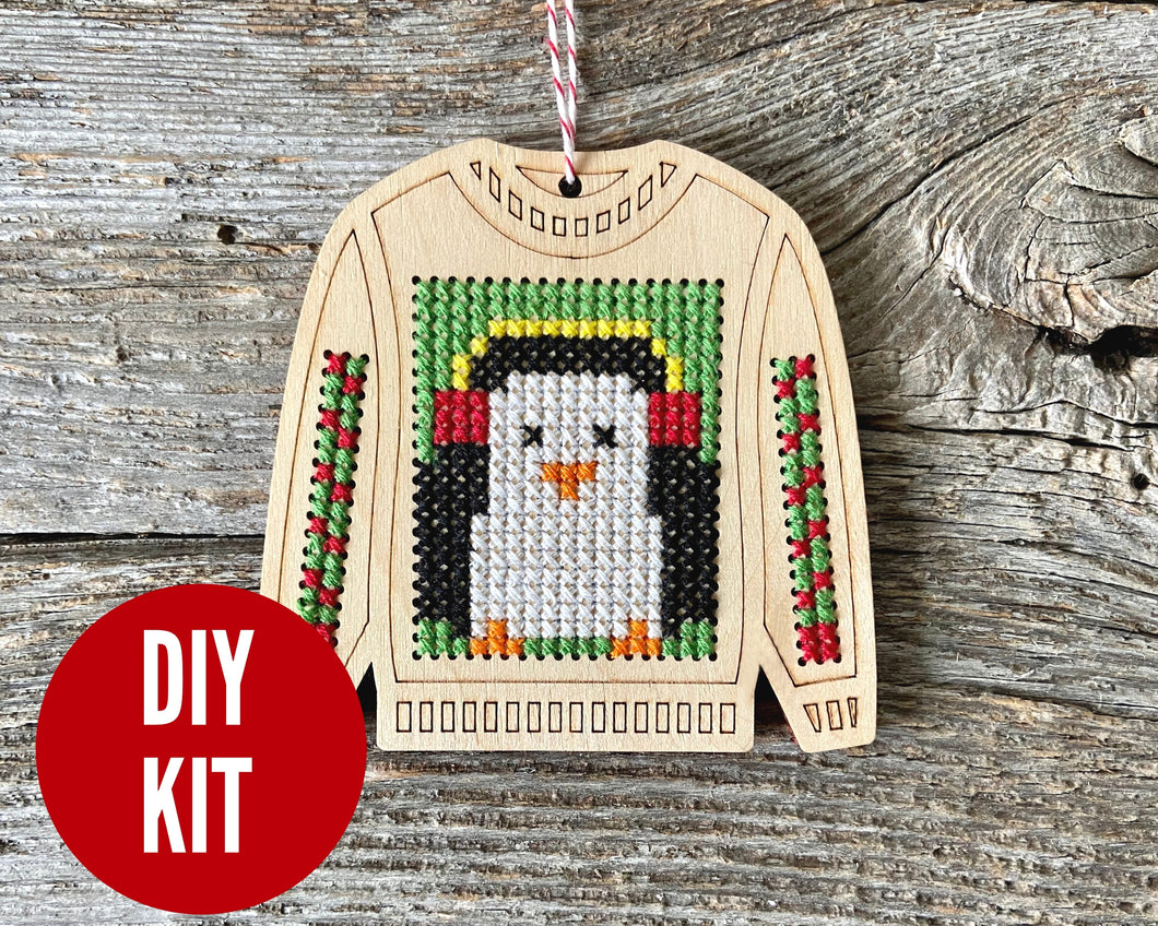 Ugly sweater kit with penguin ornament kit