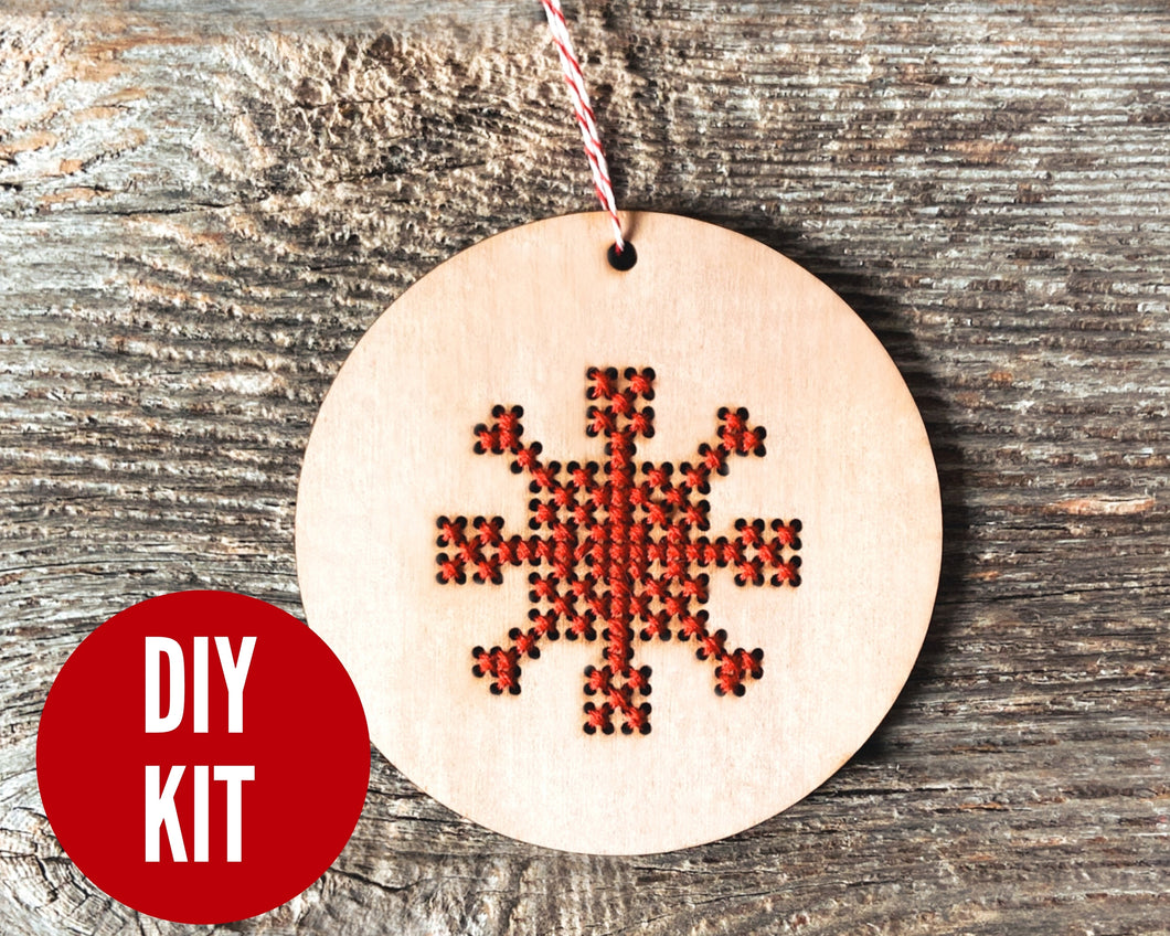 Snowflake DIY cross stitch ornament kit