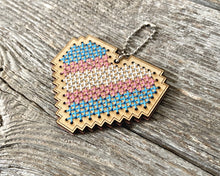 Load image into Gallery viewer, Transgender pride flag heart DIY laser cut wood cross stitch kit
