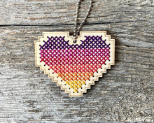 Load image into Gallery viewer, Tropical sunset heart DIY laser cut wood cross stitch kit
