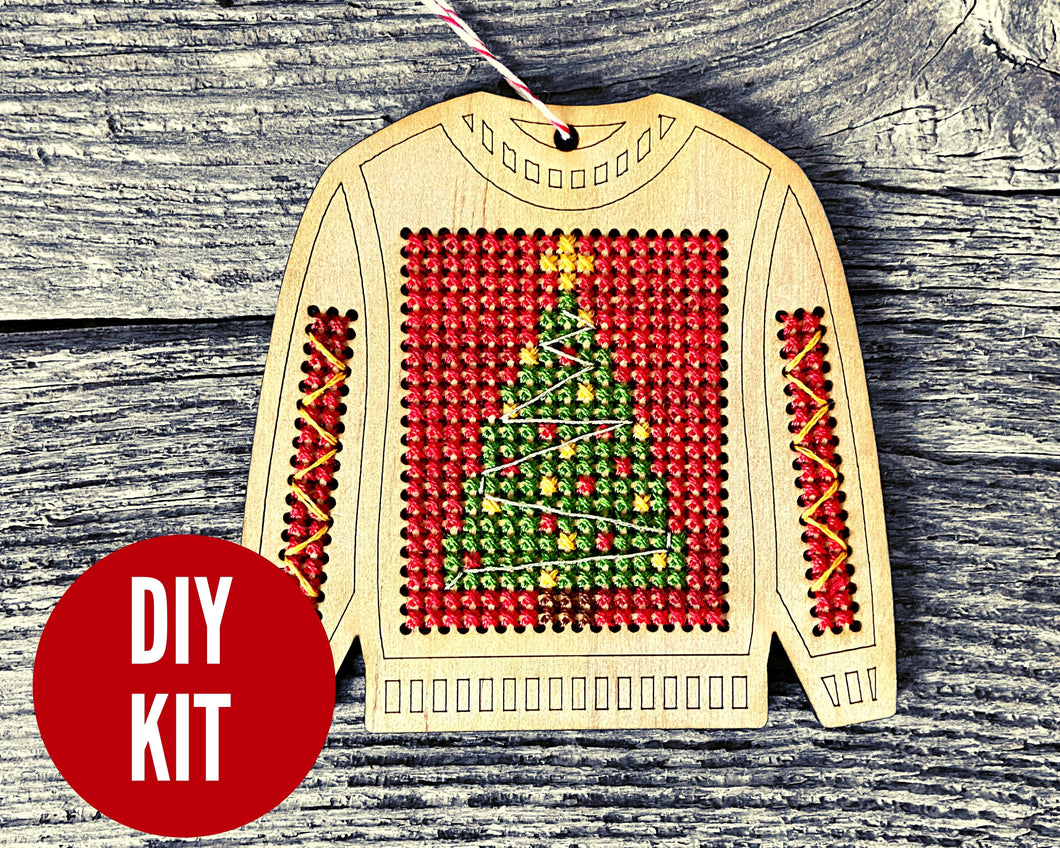 Ugly sweater with crazy tree ornament kit