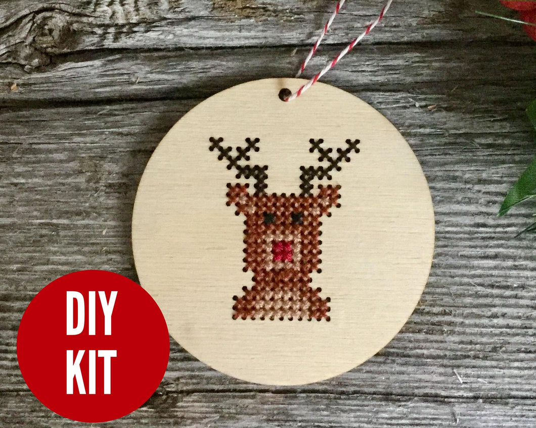 Reindeer DIY cross stitch ornament kit