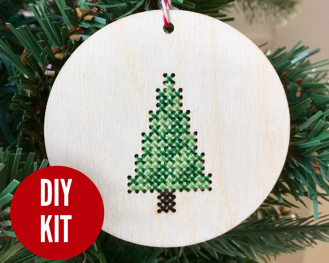 Modern tree ornament DIY cross stitch kit