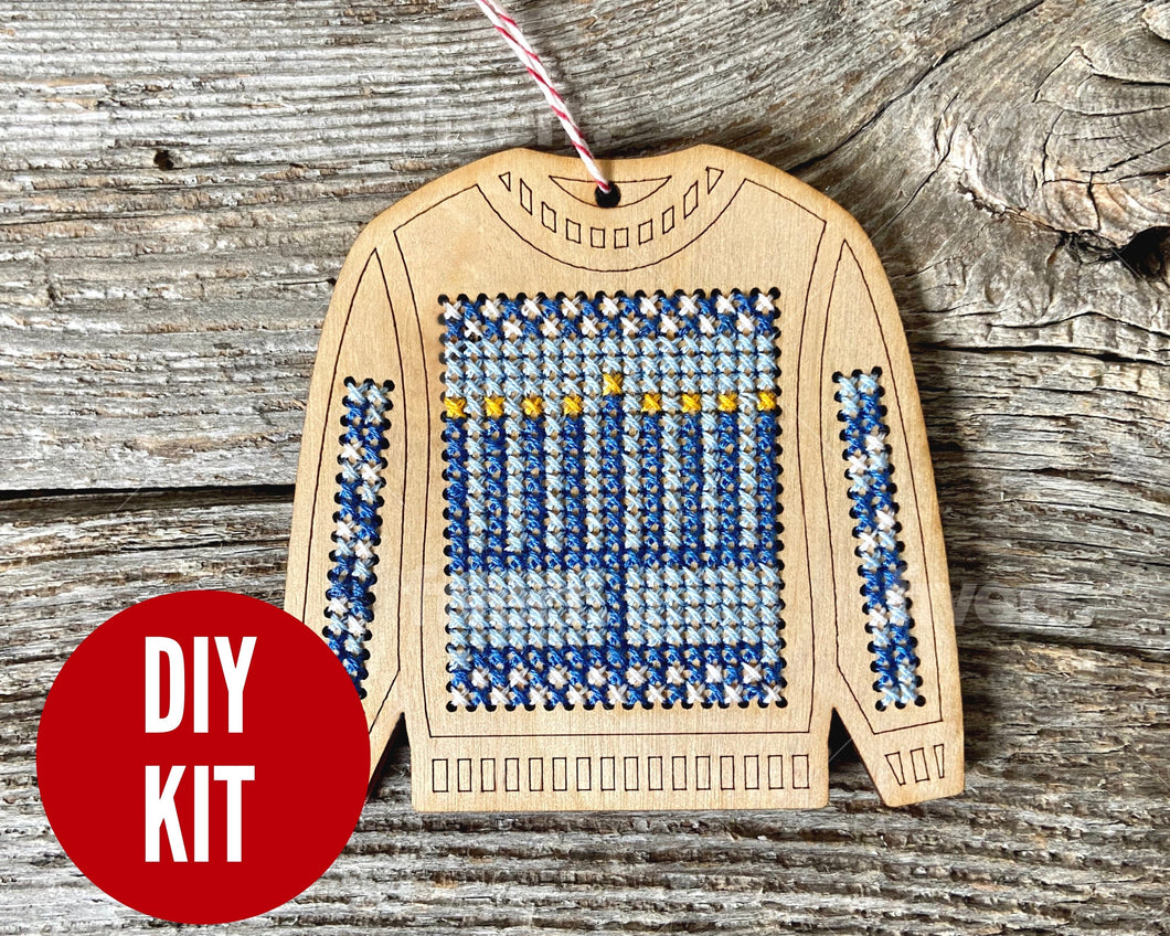 Ugly sweater with Menorah ornament kit