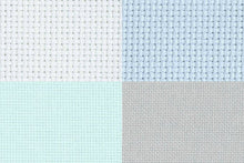 Load image into Gallery viewer, 16 Count Zweigart AIDA 19&quot; x 21&quot; cross stitch needlepoint embroidery fabric in white, pewter grey, ice blue &amp; soft blue

